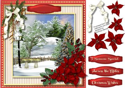 Christmas River with Red Poinsettias 