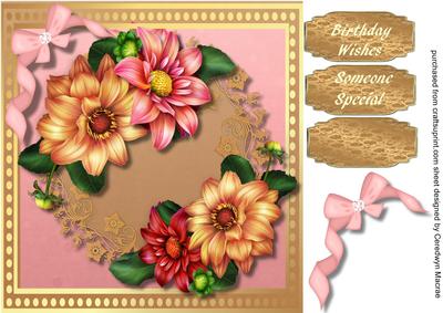 Beautiful Dahlias on Gold 