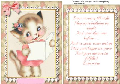 Lovely Vintage Kitty Card with Verse 