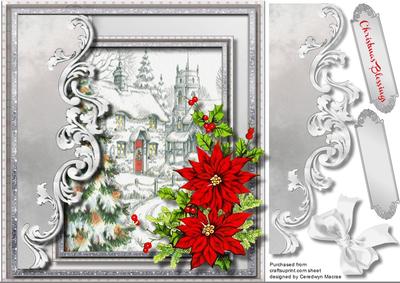 Lovely Silver Card with Red Poinsettias 
