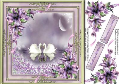 Beautidyl Swans in Grenn and Lilac Faame
