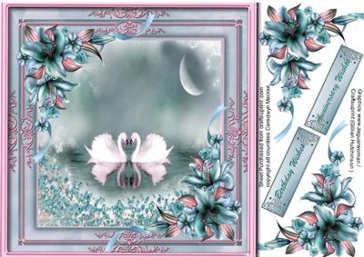 Beautiful Swans in a Pink and Grey Frame 