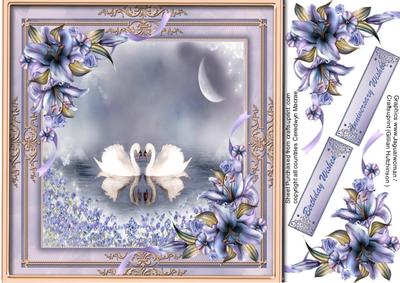 Beautiful Swans in a Peach and Lilac Frame 