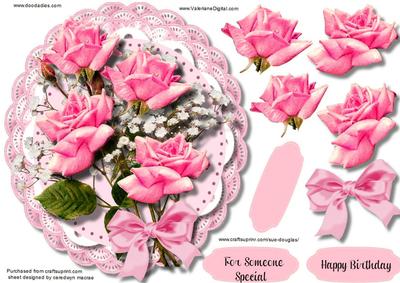 Beautiful Vibrant Pink Roses on Double Lace 
