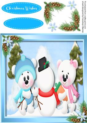 Snow Bears Building a Snowman 