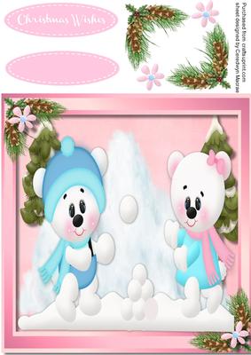 Lovely Snow Bears Playing with the Snowballs 