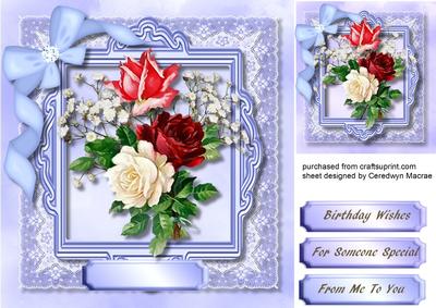 Lovely Roses on a Blue and Lace Frame 