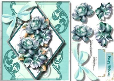 Lovely Flowers on a Diamond Mat , Aqua