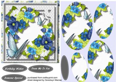 Lovely Blue Butterfly and Flowers in Pyramid ,i