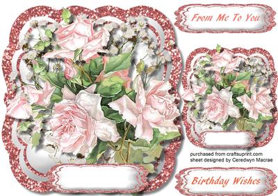 Beautiful French Roses on a Pink Glitter Frame 