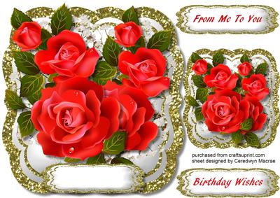 Beautiful Red Roses on a Gold Glitterframe 