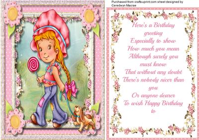 Lolly's Birthday Topper , with Verse, 