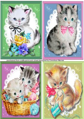 4 Lovely Notelets or Small Card . Little Kitties