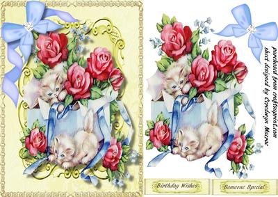 Kitties Playing in a Box of Roses 