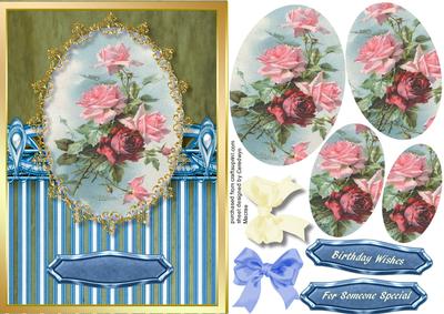Beautiful Pink Roses in Art Deco Frame , Pyramid