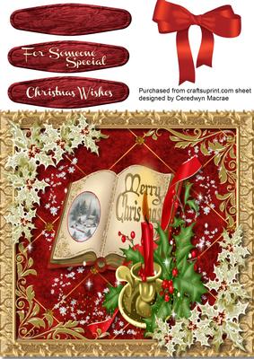 Gold Christmas Book, with Candle and Holly 