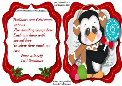 Tent Card with Verse , Penguins 1st Christmas 