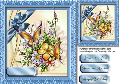 Beautiful Flowers on a Frilled Lace Mat ,blue