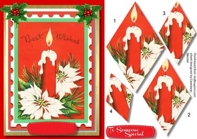 Lovely Candle with White Poinsettias , Diamond Pyramid 