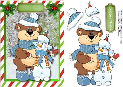 Cute Bear and His Snowman Friend 