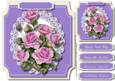 Beautiful Lilac Roses on a Shaped Card 