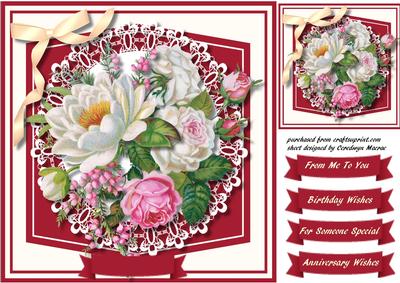 Beautiful Roses on a Cut Out Lace Mat 