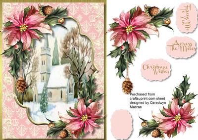 Beautiful Christmas Church with Pink Poinsettias