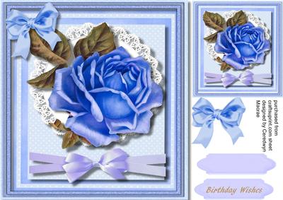 Beautiful Blue Rose on Lace with Ribbon Bow