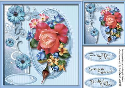 Lovely Rosy Posy Roses in a Blue Frame