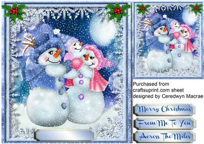 Happy Snowman Family Playing in the Snow