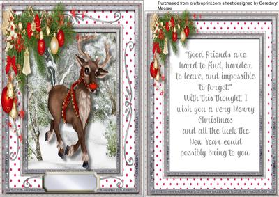 A5 ,red Nose Reindeer , with Verse 