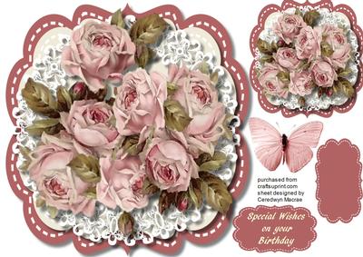 Beautiful Dusky Pink Roses on Cut Out Lace 