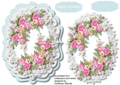 Lovely Soft Pink Roses on a Lace Oval Frame 