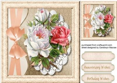 Beautiful Cream and Pink Roses on Cut Out Lace 