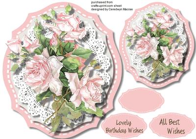 Beautiful Soft Pink Roses on Cval Lace 