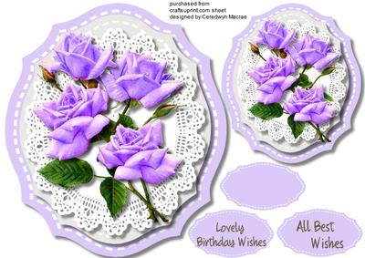 Lovely Lilac Roses on Cut Out Lace 
