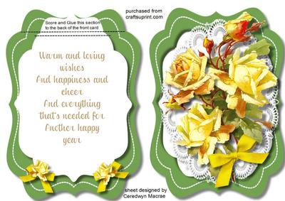 Lovely Tent Card with Verse ,and Yellow Roses