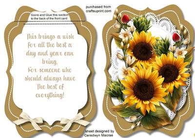 Loveoly Tent Card with Verse , and Sunflowers 