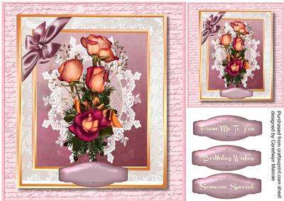 Beautiful Roses on Lace and Script Frame 