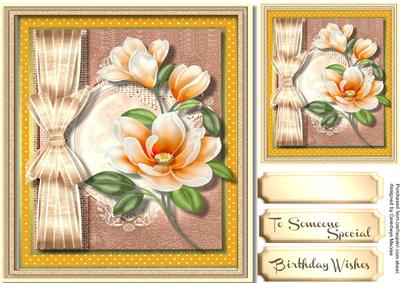 Lovely Apricot Magnolias and Ribbon Bow 