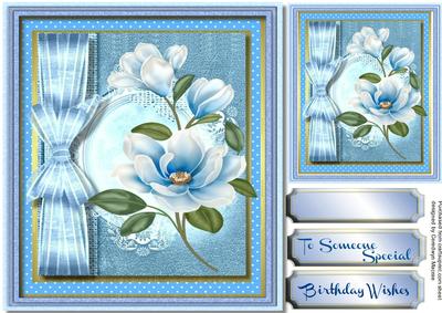 Lovely Blue Magnolias and Ribbon Bow