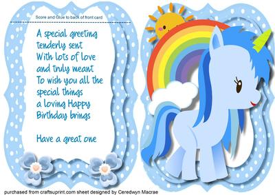 Ten Card with Verse , Little Blue Unicorn 