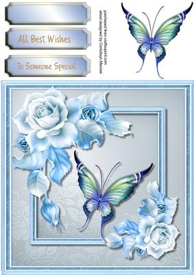 Beautiful Blue Roses and Butterfly 