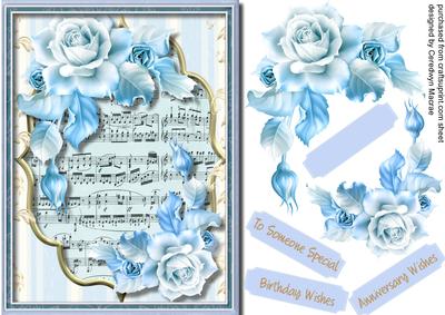 Beautiful Blue Roses on Sheet Music 