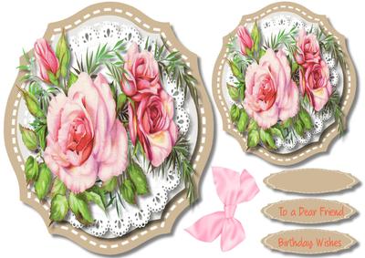 Beautiful Roses on Scalloped Lace 