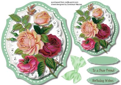 Lovely Mixed Roses on Scalloped Lace