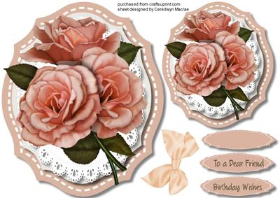 Peach Roses on Scalloped Lace 