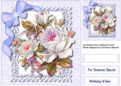 Roses on Pale Lilac Script Frame and Cut Out Lace 