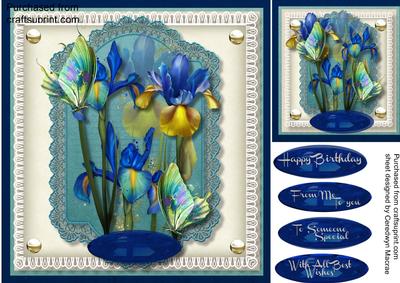 Beautiful Irises on Cut Out Lace 