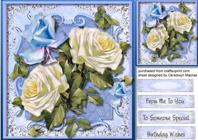 Beautiful Roses on Blue Filagree Plaque 